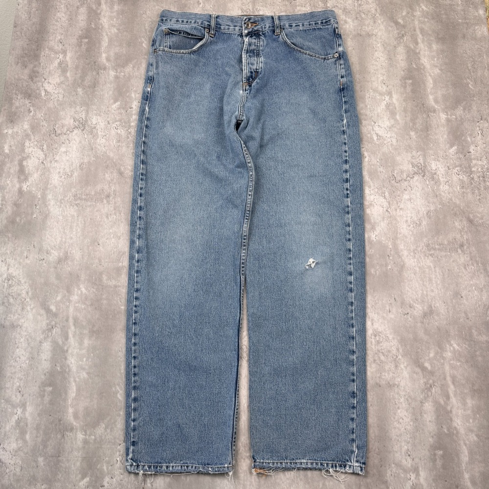 Vintage Split Baggy Jeans Mens 36 Denim Blue Straight Skateboard Surf Grunge Y2K